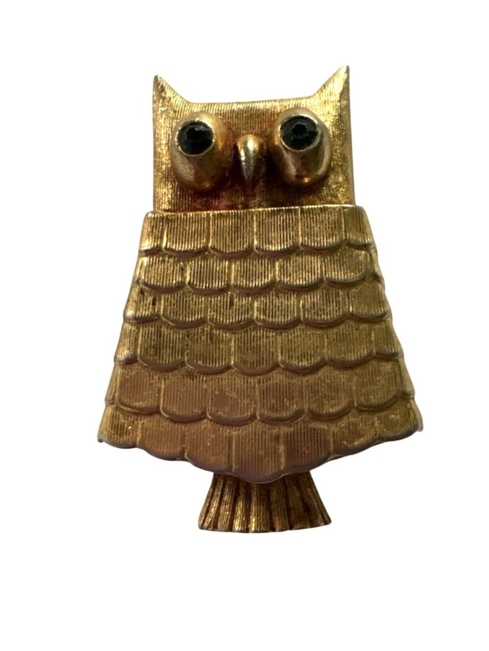 Vintage Avon Gold Tone Owl Brooch With Hinged Design And Black Accent Eyes